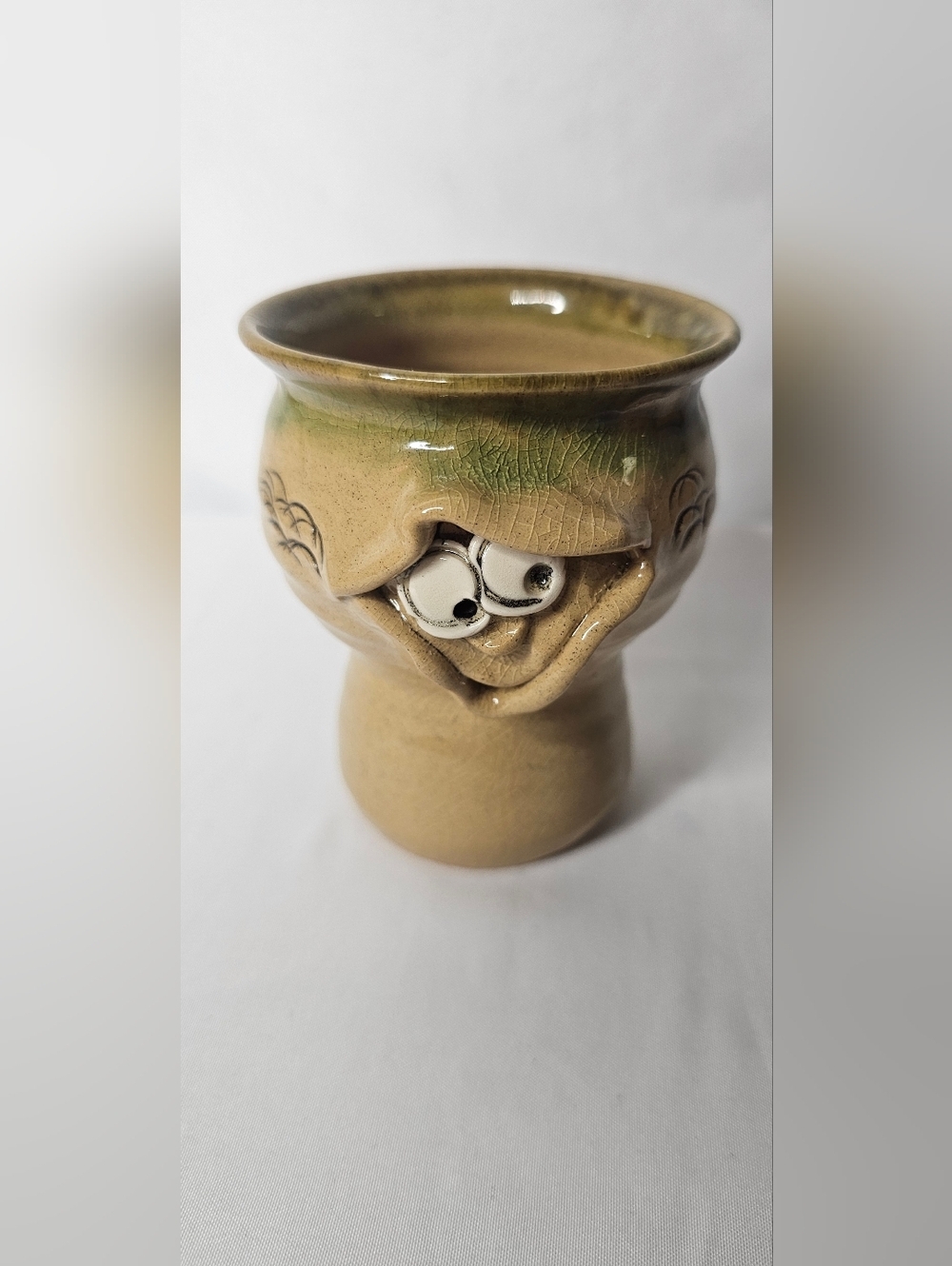 Vintage Pretty Ugly Pottery Wales Face Mug Hand Thrown Studio Art Pottery Vase